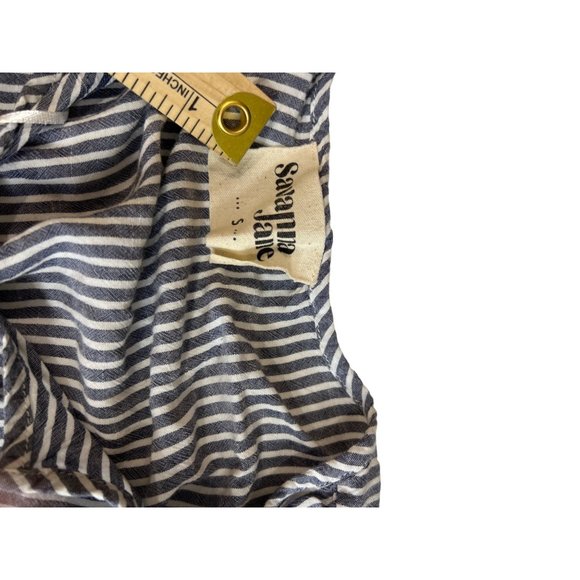 womens savanna jane small blue white stripe emroidered floral baby doll top - Picture 6 of 9